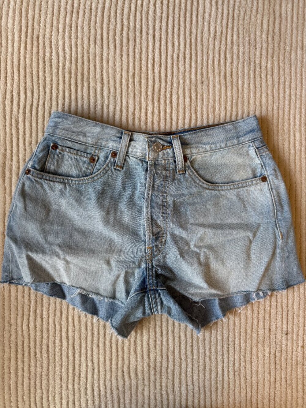 Re/Done High Rise Short Light Wash Denim Cutoff